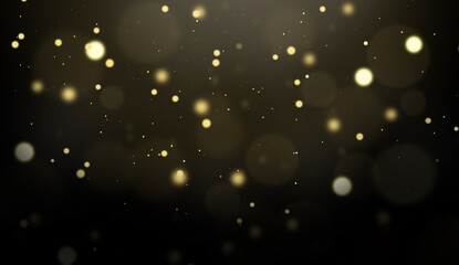 Festive abstract christmas texture, golden bokeh particles and highlights on dark background