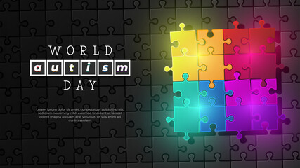 World Autism Day Colorful Jigsaw Puzzle on The Black Background
