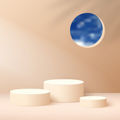Abstract background with cream color geometric 3d podiums. Vector illustration