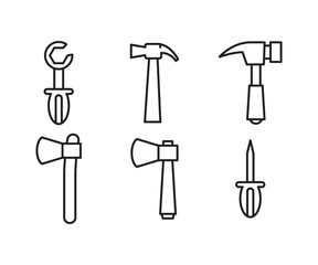 hammer, axe and screwdriver icons set