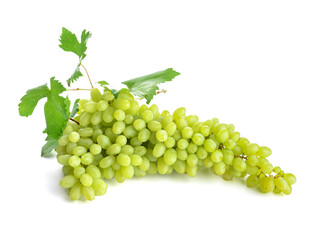 Ripe green grapes on white background