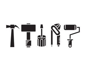 hammer, screwdriver and painting roller icons