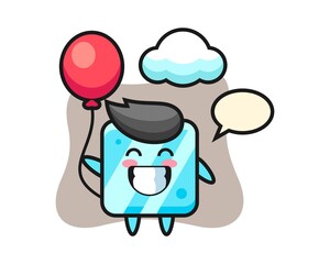 Ice cube mascot illustration is playing balloon