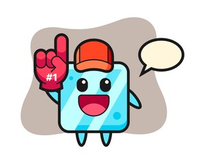 Ice cube illustration cartoon with number 1 fans glove