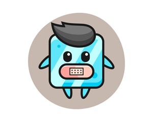 Cartoon illustration of ice cube with tape on mouth