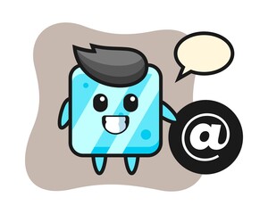 Cartoon illustration of ice cube standing beside the At symbol