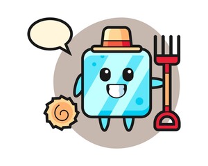 Mascot character of ice cube as a farmer