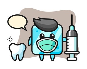 Mascot character of ice cube as a dentist
