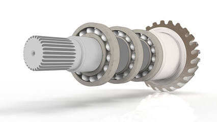 3D render of a bevel gear shaft stylized as a sketch