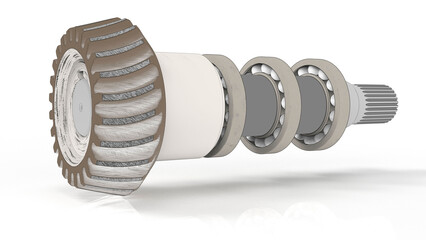 3D render of a bevel gear shaft stylized as a sketch - obrazy, fototapety, plakaty