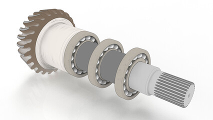 3D render of a bevel gear shaft stylized as a sketch