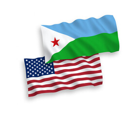 Flags of Republic of Djibouti and America on a white background