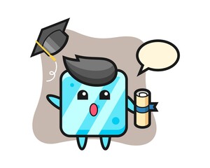 Fototapeta na wymiar Illustration of ice cube cartoon throwing the hat at graduation