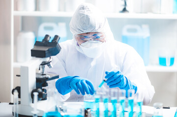 Health care researchers working in life science laboratory, medical science technology research...