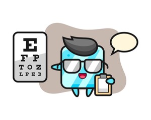 Illustration of ice cube mascot as a ophthalmology