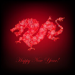 New Year Card With Dragon, Vector Illustration.