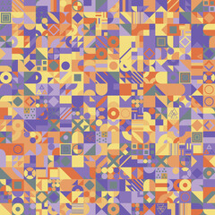 Retro pattern of different shapes. Colorful vector mosaic backdrop. Geometric hipster retro background