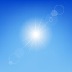Sun Shine In Blue Sky, Vector Illustration