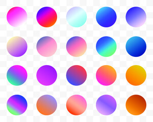 Set of round Vector Gradient. Multicolor Sphere. Modern abstract background texture. Template for design. Isolated objects
