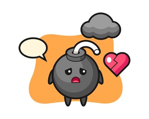 Bomb cartoon illustration is broken heart