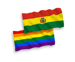 Flags of Bolivia and Rainbow gay pride on a white background