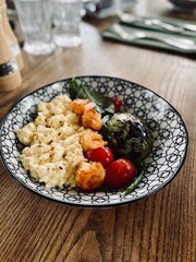 Scrambled with shrimp and avocado