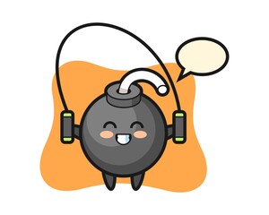 Bomb character cartoon with skipping rope
