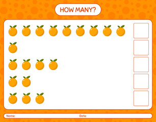 How many counting game with orange worksheet for preschool kids, kids activity sheet, printable worksheet