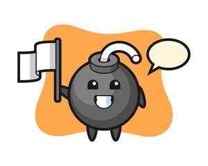 Cartoon character of bomb holding a flag