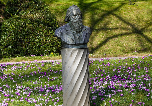 Brahms bust in city ​​Park in Baden-Baden. Germany, Europe