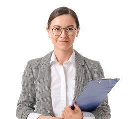 Portrait of female psychologist on white background