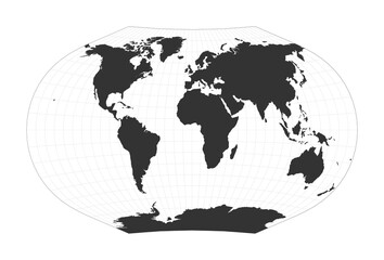 Map of The World. Ginzburg V projection. Globe with latitude and longitude net. World map on meridians and parallels background. Vector illustration.