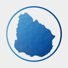 Uruguay icon. Polygonal map of the country in a gradient ring. Round low poly Uruguay sign. Vector illustration.