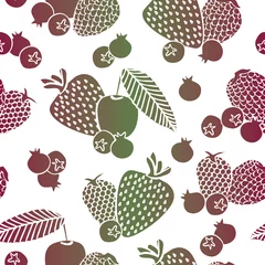 Fototapeten Vector Cherries, Strawberries, Blueberries and Berries Silhouettes in Red Green Ombre on White Background Seamless Repeat Pattern. Background for textiles, cards, manufacturing, wallpapers, print © Julia