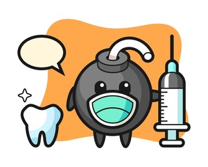 Mascot character of bomb as a dentist