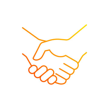 Handshake gradient linear vector icon. Successful business deal. Partnerships. Mutually beneficial deal. Thin line color symbols. Modern style pictogram. Vector isolated outline drawing