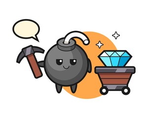 Character illustration of bomb as a miner