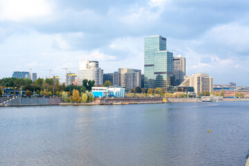 View of buildings in the city across the river