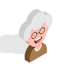 3d happy granny avatar. Character isometric portrait. Old lady with glasses. Vector illustration, eps 10 template 