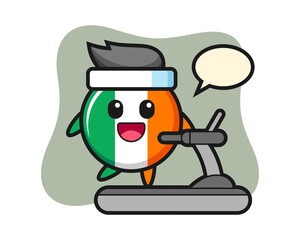 Ireland flag badge cartoon character walking on the treadmill