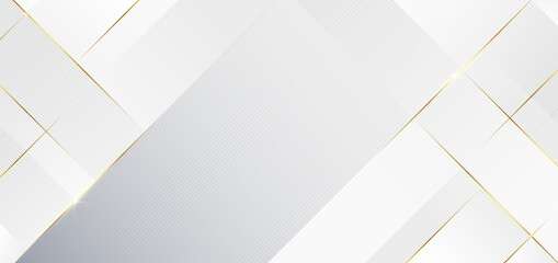 Abstract template white and gray geometric diagonal background with golden line. Luxury style.