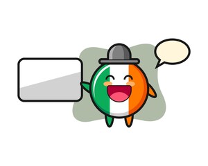 Ireland flag badge cartoon illustration doing a presentation