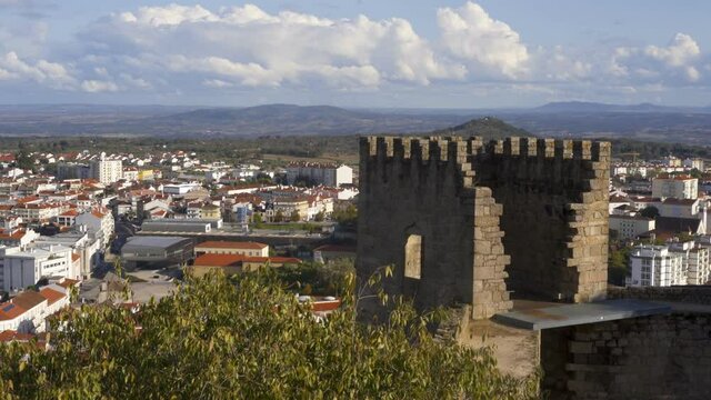 Castle tower with Castelo Branco city behind in Portugal