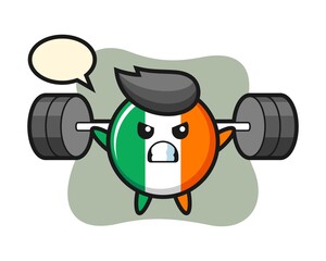 Ireland flag badge mascot cartoon with a barbell