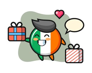Ireland flag badge mascot cartoon giving the gift