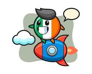 Ireland flag badge mascot character riding a rocket