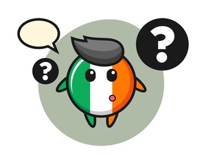 Cartoon illustration of ireland flag badge with the question mark
