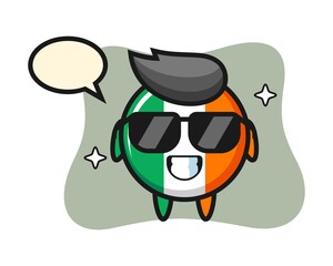 Cartoon mascot of ireland flag badge with cool gesture