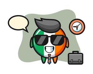 Obraz premium Cartoon mascot of ireland flag badge as a businessman