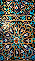 Tradition arabic mosaic of handwork on the wall of a Mosque in Casablanca, Morocco.